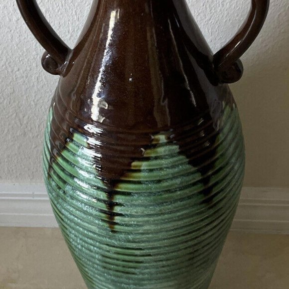 Handmade Other Rustic Glaze Brown Green Art Pottery Pitchervase